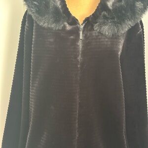 Gallery Black Womens Large Faux Fur Coat with (non detached) Hood